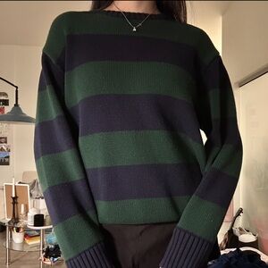 Green and Navy Striped Sweater